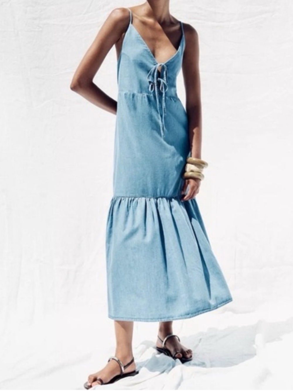 Zara Denim Jean Open back Midi Dress